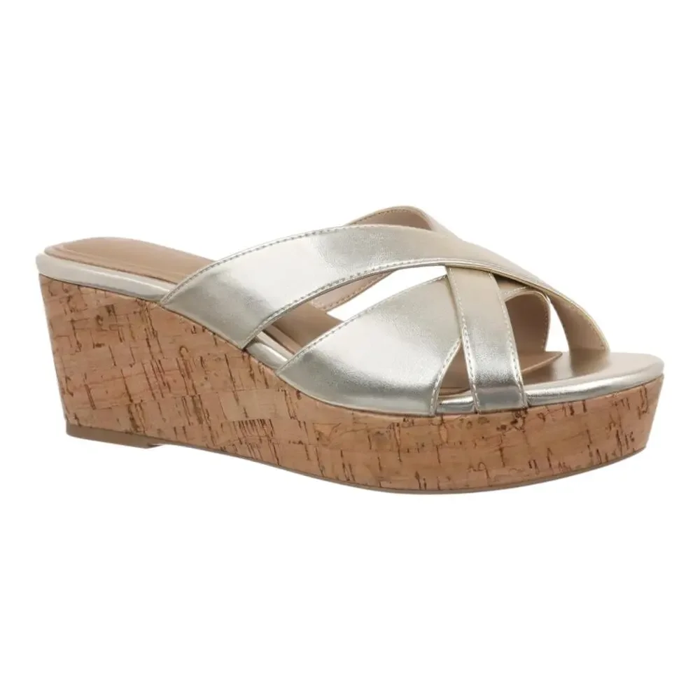 Giani Bernini Women's Juliaa Strappy Platform Cork Wedge Sandals Gold Size 7